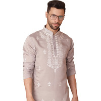 Jompers Men's Grey Chikankari Embroidered Kurta Only (Grey, L)