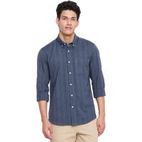 Fabindia Men Cotton Striped Slim Fit Shirt Navy_Xs