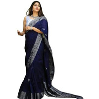 Flosive Women's Banarsi Pure Silk Kanjiwaram Jacquard Saree With Blouse Piece (Dark Blue)
