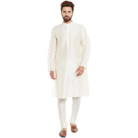 Sojanya (Since 1958 Men's Off-White Dupion Silk Kurta & Churidaar Pyjama