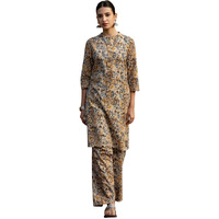 Fiorra Women's Beige Floral Print Cotton Straight Kurta Set Set0189