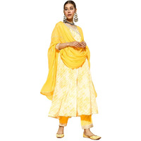 Ishin Women's Silk Blend Embroidered Anarkali Kurta Suit Set With Dupatta & Pants Kpdrlc-17010Ff_Xl_Yellow