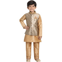 Jbn Creation Boys' Rose Gold Silk Blend Kurta, Ethnic Jacket And Pyjama Set_Vasbj025Gonbkrg001Nprg_20