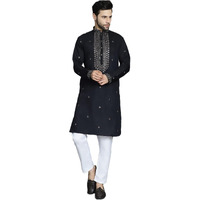 Jompers Men's Black Sequins Embroidered Kurta With Pyjama. (Black, L)