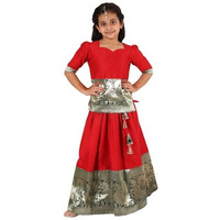 Jbn Creation Silk Blend Girls South Indian Style Pavda Pattu Lehenga (Jbnglc053Rd_32_Red And Green_9 Years-10 Years)