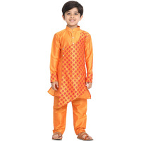 Jbn Creation Boys' Orange Silk Blend Kurta And Pyjama Set_Jbnbk059Ornpvor_24