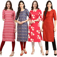 Pinkmint Women's Crepe Digital Print Straight Kurta (Pack Of 4) [S-328-358-380-370-S]