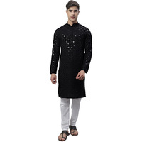 Jompers Men's Chikankari Embroidered And Sequence Kurta With Pyjama (Black, M)