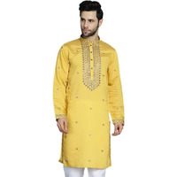 Jompers Men's Yellow Sequin Embroidered Kurtas (Yellow, Xxl)