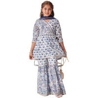 Pspeaches Girl's Cotton Sharara Set (Sha-Bluebootijaal-10-12Y_Blue