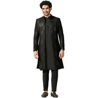 Kisah Sherwani Set For Men  Silk Blend Textured Indo Western Sherwani With Kurta And Trouser | Designer Ethnic Outfit For Weddings & Festivals, Black, 40