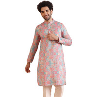 Kisah Men's Kurta, Multi Cotton, Floral Regular Fit Long Sleeves Mandarin Collar (L) Multicolour