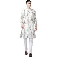 See Designs Men White Multi Tie And Dye Print Design Straight Kurta With Pyjama_Sdkt111601L