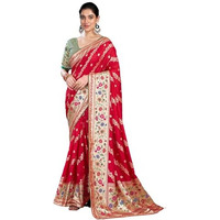 Satrani Women's Banarasi Silk Weaving Saree With Unstitched Blouse Piece (4231S405N_Red)