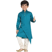 Jbn Creation Boys' Rama And Cream Cotton Satin Blend Kurta And Pyjama Set_Vasbk062Gnnpvcr_20