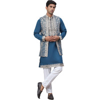 Jompers Peacock Mens Embroidered Waistcoat And Kurta Pyjama. (Peacock, Xxl)