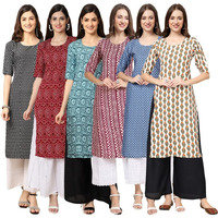 Pinkmint Women's Crepe Digital Print Straight Kurta [Pack Of 6](Mv-377-374-378-347-367-352-S)