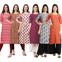 Pinkmint Women's Crepe Digital Print Straight Kurta [Pack Of 6] (Bd-328-344-342-355-357-354-M)