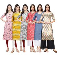 Pinkmint Women's Crepe Digital Print Straight Kurta [Pack Of 6](Qv-339-329-340-346-367-352-Xxl)