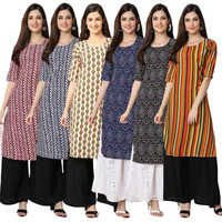 Pinkmint Straight Vibrant Colour Crepe Kurti's For Women's Ll Fashion Fusion Kurti Ll Summer Kurti (Pack Of 6)