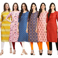 Pinkmint Women's Crepe Digital Print Straight Kurta Pack Of 6 [Cr-329-339-353-369-368-370-M]
