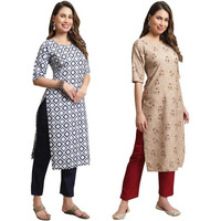 Pinkmint Women's Crepe Kurta Pant Set Kurta Set Regular Wear Kurta Pant(Pack Of 2) Blue-Beige