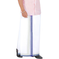 Prakasam Cotton Men's Double White Dhoti With Dobby Design Border (1.30 X 3.60 Meter)