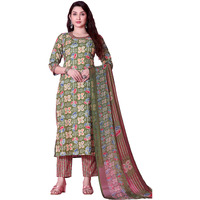 Tadkee Women's Cotton Blend Kurta Set (Fn-Kurta-Set-Dupatta-136-Olive-Xxl_Olive