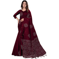 Pujia Mills Women's Beautiful Sequins Weaving With Golden And Silver Zari Banarasi Jacquard Saree (Malti Maroon)