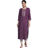 Varanga Women Purple & White Bandhani Printed Cotton Kurta With Gota Embroidery, Round Neck & 3/4Th Sleeves (Small)