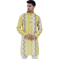 Divisive Men's Sequince Embroidered Printed Cotton Blend Only Slim Fit Kurta (Dkrt687_S_Lemon)