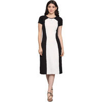 Purvaja Womens Fit & Flare Dress(Lucy-051-Wh-Bl_White-Black_Small)