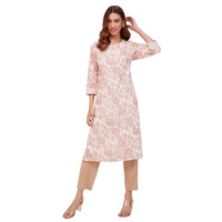 Fabindia Women's Cotton Printed Regular Kurta (1035798Natural- Off White-Red