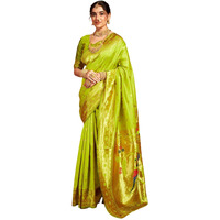 Satrani Women's Silk Paithani Jacquard Weaving Saree With Unstitched Blouse Piece (4046S6297N_Lime Green)