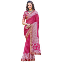 Satrani Women's Georgette Printed Saree With Unstitched Blouse Piece (3643S623N_Pink)