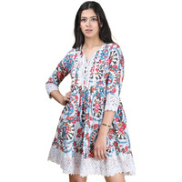 Noble Monk Women Flared Dress | 3/4 Sleeve | Crepe Fit | Midi Dress | One Piece Dress For Women