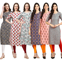 Pinkmint Women's Crepe Digital Print Straight Kurta Pack Of 6 [Cr-341-342-340-369-368-372-Xxl]