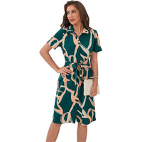 Shasmi Women's & Girl's Dress For Women L One Piece Dress For Women L Beach Dress For Women, Solid Printed Tie Front Collared V Neck Midi Dress (Dress 116 Green-2Xl)