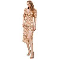 Shasmi Women's & Girls' Solid V Neck Ankle Length Beshop Sleeve A-Line Dress (Dress 46) (Beige L)
