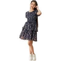 Pspeaches Girl's Polyester Fit And Flare Knee-Length Dress (D-Lurexna-8_Blue