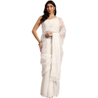 Shiv Textiles Women's Georgette Sequins Ready To Wear One Minute Saree For Women With Unstitched Blouse. (St-R-12-White)