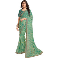 Satrani Women's Georgette Leheriya Printed Saree With Unstitched Blouse Piece (3822S6171N_Teal Green & Cream)