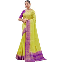 Satrani Women's Kanjivaram Silk Weaving Saree With Unstitched Blouse Piece (4247S614N_Lime Green)