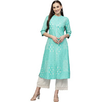 Stylum Women's Printed Rayon A-Line Kurta (Celioturq40_Turquoise, L)