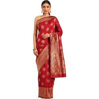 Shiv Textiles Women's Banarasi Silk Saree With Unstitched Blouse (Maroon)