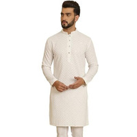 Sojanya (Since 1958 Men's Pure Cotton White Embroidered 4Booti Sequence Only Long Kurta::Size-42