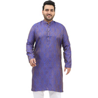 Sojanya Plus (Since 1958) Men's Jacquard Silk Blue & Gold Only Long Kurta