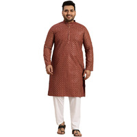 Sojanya Plus (Since 1958) Men's Cotton Linen Maroon Foil Printed Kurta And White Pyjama Set
