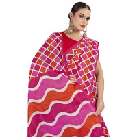 Tamaira Fashion Women's Printed Pure Cotton Mulmul Saree Without Blouse Piece(2487_Red&Pink)