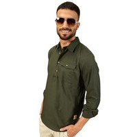 Thomas Scott Men Solid Cotton Linen Kurta Shirt (Ts1531_Dark Green, 2Xl)